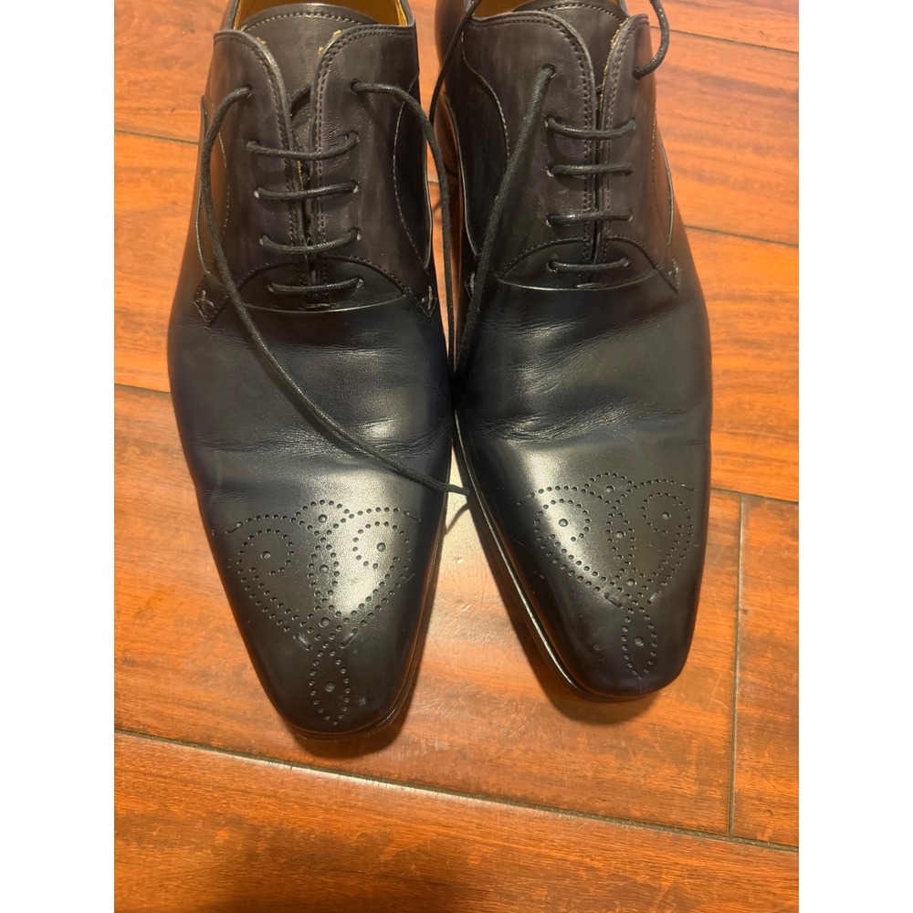Magnanni Mens Navy Blue Leather Medallion Toe Derby Dress Shoes Size 11 M - Picture 12 of 16